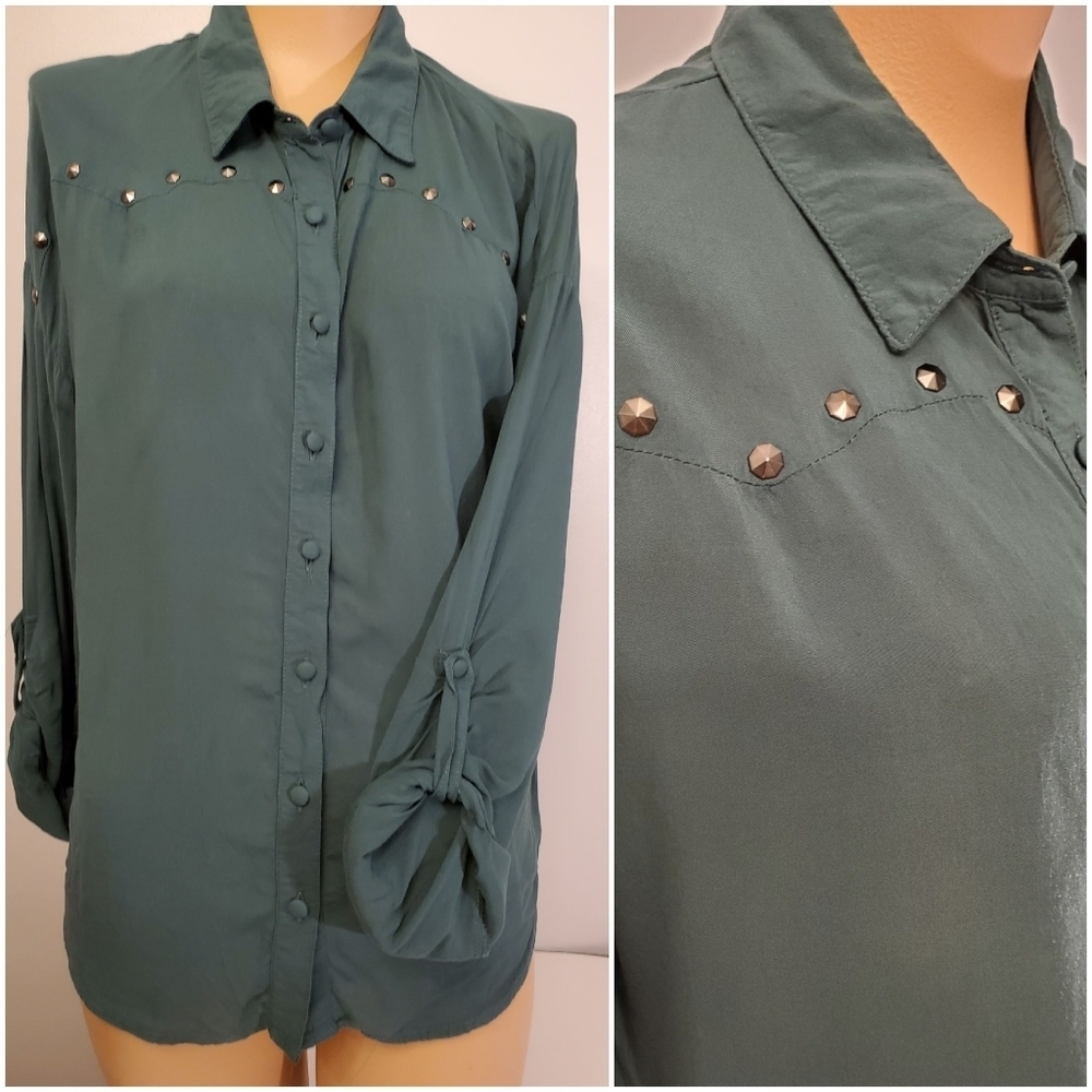 Mine Forest Green Studded Longsleeve Button Up